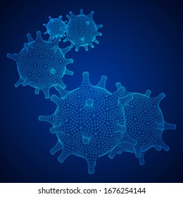 Corona Virus virion of Coronavirus. Covid virus that caused epidemic of pneumonia in China. Wireframe low poly mesh vector illustration.