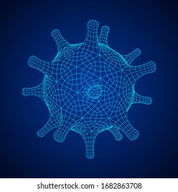 Corona Virus virion of Coronavirus. Covid virus that caused epidemic of pneumonia in China. Wireframe low poly mesh vector illustration.