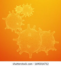 Corona Virus virion of Coronavirus. Covid virus that caused epidemic of pneumonia in China. Wireframe low poly mesh vector illustration.