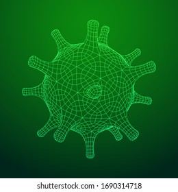 Corona Virus virion of Coronavirus. Covid virus that caused epidemic of pneumonia in China. Wireframe low poly mesh vector illustration.