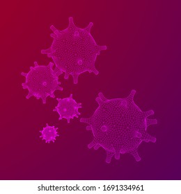Corona Virus, virion of Coronavirus. Covid virus that caused epidemic of pneumonia, Wireframe low poly mesh vector illustration.