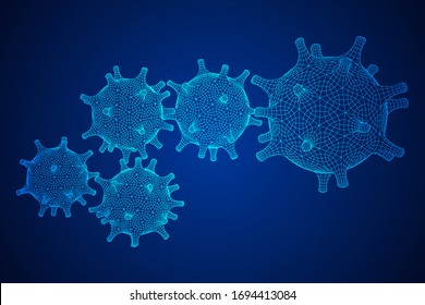 Corona Virus virion of Coronavirus. Covid virus that caused epidemic of pneumonia in China. Wireframe low poly mesh vector illustration.