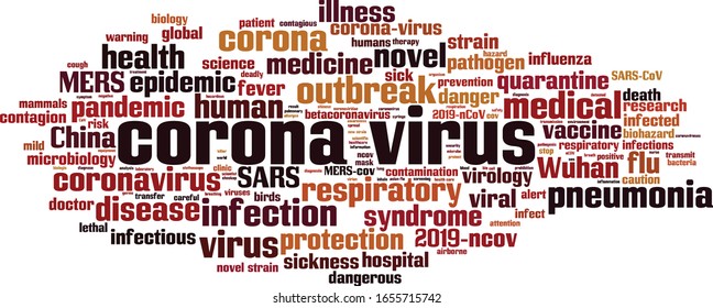 Corona virus word cloud concept. Collage made of words about corona virus. Vector illustration