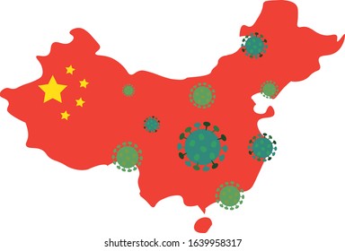 Corona Virus in Wuhan, China, 2019 nCov. deadly Flu Virus Global Spread, China map with flag