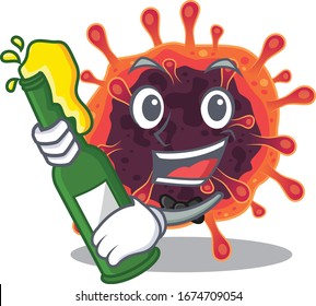Corona virus zone with bottle of beer mascot cartoon style