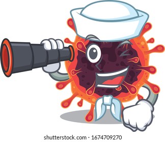 Corona virus zone in Sailor cartoon character design with binocular