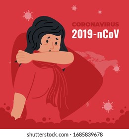 virus/ Gripe y Enfermedad de Corona El concepto con paciente/ humano afectado por la corona muestra síntomas del virus de la corona y factores de riesgo. ilustración de los vectores médicos y sanitarios. Brote de virus de Corona se propaga. 