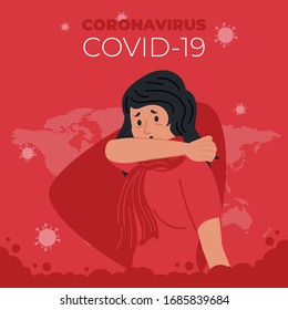 virus/ Gripe y Enfermedad de Corona El concepto con paciente/ humano afectado por la corona muestra síntomas del virus de la corona y factores de riesgo. ilustración de los vectores médicos y sanitarios. Brote de virus de Corona se propaga. 