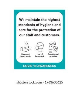 Corona Viurs COVID-19 Safety signage - Maintain thehighest standards of hygiene,suitable for print