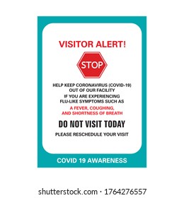 Corona Viurs COVID-19 Safety signage - Visitor Alert, suitable for print