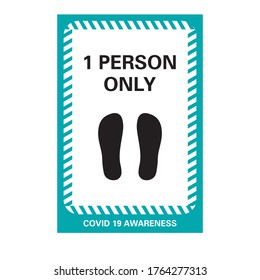 Corona Viurs COVID-19 Safety Signage - One Person Only, Suitable For Print