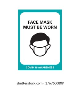 Corona Viurs COVID-19 Safety signage - Facemask must be worn, suitable for print