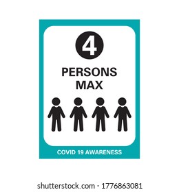 Corona Viurs COVID-19 Safety signage - 4 persons max, suitable for print