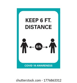 Corona Viurs COVID-19 Safety signage - Keep 6 feet distance, suitable for print