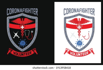 Coronafighter Volunteer T-shirt Design Vector