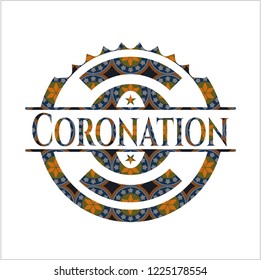 Coronation arabic style badge. Arabesque decoration.