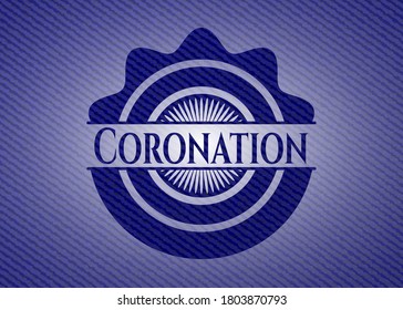 Coronation badge with jean texture. Vector Illustration. Detailed. 