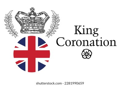 Coronation crown for king or queen. Symbolic religious ceremony while sovereign is crowned to monarch's head with crown. Monarch is the head of the Church of England with title and powers.