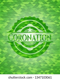 Coronation green emblem. Mosaic background