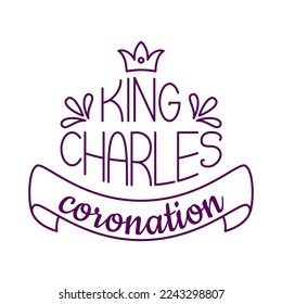 Coronación de letras dibujadas a mano por el rey Carlos. Inscripción para invitación, tarjeta de saludo, afiches, impresiones en camisetas y bolsas. Proclamación del nuevo monarca británico. Caligrafía. Ilustración del vector