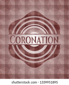 Coronation red seamless emblem or badge with abstract geometric polygonal pattern background.