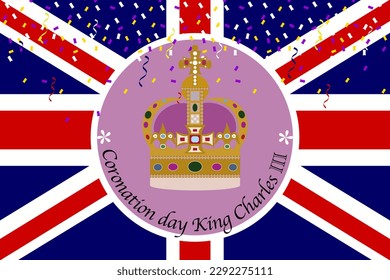 coronation UK Union Jack flag crown background vector illustration party 