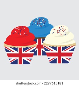 Coronation Union Flag cupcakes vector illustration