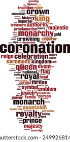 Coronation word cloud concept. Collage made of words about coronation. Vector illustration