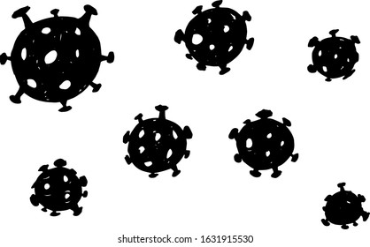 Coronaviridae. Black doodle silhouettes set on white background