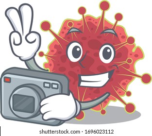 coronaviridae mascot design as a professional photographer working with camera