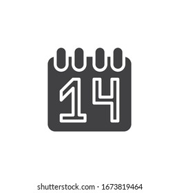 Coronavirus 14-day quarantine vector icon. filled flat sign for mobile concept and web design. Calendar 14 day page glyph icon. Symbol, logo illustration. Vector graphics