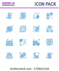 CORONAVIRUS 16 Blue Icon set on the theme of Corona epidemic contains icons such as bacteria; protection; blood; virus; cleaning viral coronavirus 2019-nov disease Vector Design Elements