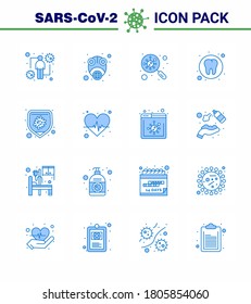 CORONAVIRUS 16 Blue Icon set on the theme of Corona epidemic contains icons such as medical; dental; protect; search; germs viral coronavirus 2019-nov disease Vector Design Elements