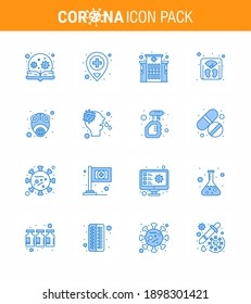 CORONAVIRUS 16 Blue Icon zum Thema Corona-Epidemie enthält Symbole wie Maske; Epidemie; Gebäude; Maschine, skalierbares virales Coronavirus 2019-nov Krankheit Vectordesign Elements