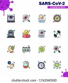 CORONAVIRUS 16 Icono de línea llena de color plano sobre el tema de la epidemia de Corona contiene íconos como la advertencia; laboratorio; exploración; peligro; coronavirus viral de tazón de agua Enfermedad de 2019-nov Elementos de diseño de vectores