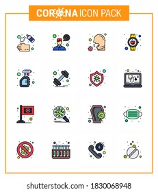 CORONAVIRUS 16 Flat Color Filled Line Icon set on the theme of Corona epidemic contains icons such as pulse; healthcare; cough; beat; sick viral coronavirus 2019-nov disease Vector Design Elements