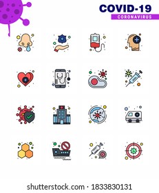 CORONAVIRUS 16 Flat Color Filled Line Icon set on the theme of Corona epidemic contains icons such as care; love; transfusion; heart; medical viral coronavirus 2019-nov disease Vector Design Elements