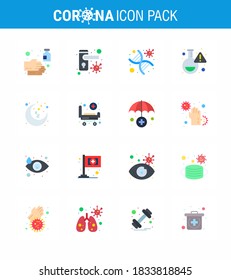 CORONAVIRUS 16 Flat Color Icon set on the theme of Corona epidemic contains icons such as virus; lab; bacteria; flask; strand viral coronavirus 2019-nov disease Vector Design Elements
