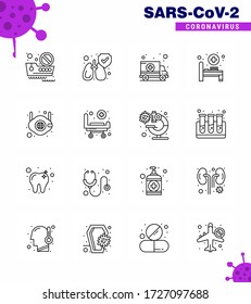 CORONAVIRUS 16 Line Icon set on the theme of Corona epidemic contains icons such as safety; mask; car; face; hospital bed viral coronavirus 2019-nov disease Vector Design Elements