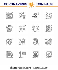 CORONAVIRUS 16 Line Icon zum Thema Corona-Epidemie enthält Symbole wie Sirup-Flasche; Pillen; DNA; vermeiden; Nase virales Coronavirus 2019-nov Krankheit Vectordesign Elements