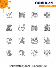 CORONAVIRUS 16 Line Icon set on the theme of Corona epidemic contains icons such as building; healthcare; time; health; bacteria viral coronavirus 2019-nov disease Vector Design Elements