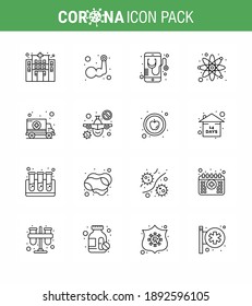 CORONAVIRUS 16 Line Icon set sobre el tema de la epidemia de Corona contiene íconos como ambulancia; ciencia; salud; laboratorio; elementos de diseño de vectores de enfermedad coronavirus viral en línea 2019-nov