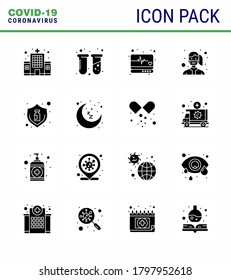 CORONAVIRUS 16 Solid Glyph Black Icon set on the theme of Corona epidemic contains icons such as flu; safety; emergency; protection; face viral coronavirus 2019-nov disease Vector Design Elements