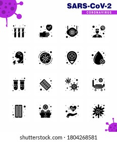 CORONAVIRUS 16 Solid Glyph Black Icon set on the theme of Corona epidemic contains icons such as cough; communication; face; consultation; n viral coronavirus 2019-nov disease Vector Design Elements