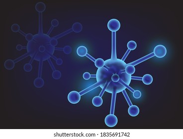 Coronavirus 2019 cells in blue background. Covid-19 disease outbreak. Vector illustration