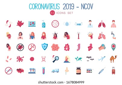 coronavirus 2019 and Covid19 concept icon set over white background, flat style, vector illustration