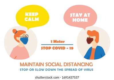 Coronavirus 2019 - Maintain Social Distancing Vector. Stop Or Slow Down The Spread Of Virus.