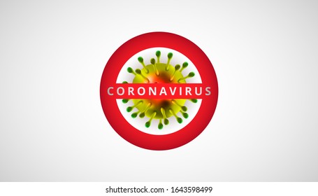 Coronavirus 2019 nCoV 3d realistic with stop sign in white background. Coronaviruses cell, pandemic wuhan virus disease. Perfect for banner information, flyer. Vector illustration eps10