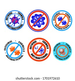 Coronavirus 2019 nCov, Covid 19 NCP virus stop signs, health protection, hand sanitizer labels.Antiviral antibacterial coronavirus formula vector icons 