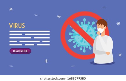 coronavirus 2019 ncov in forbidden sign with man sick vector illustration design